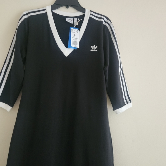 Adidas Adicolor Classics Maxi Dress black white stripes NWT. - Picture 4 of 10